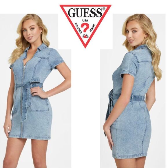 GUESS Odessy Belted Denim Dress - Picture 1 of 12